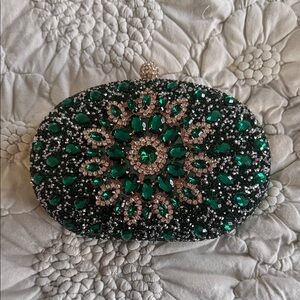 Emerald Crystal Embellished Clutch